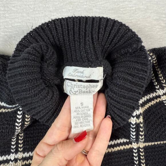 Vintage Christopher & Banks Black Mock Neck Check Sweater Size Small - Picture 5 of 8